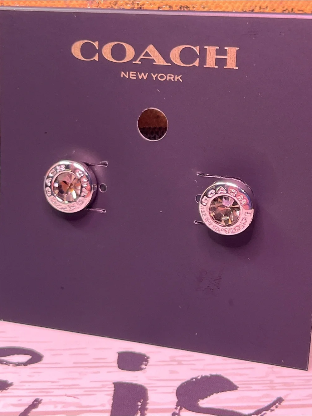 COACH Silver-Tone Crystal Round Stud Earrings